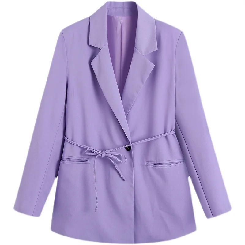 

SuperAen New 2022 Buckle Full Belt Fashion Straight Suit Jackets Notched Solid Full Office Lady Women Blazers