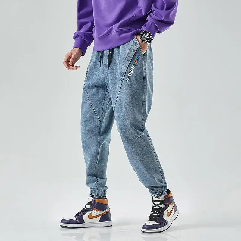 Men's Jeans Baggy Elastic Waist Harlan Cargo Jogger Trousers Men Casual Fashion Jeans Sportswear Sweatpant Streetwear Harajuku