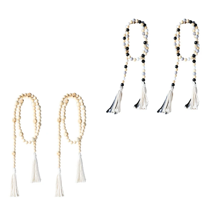 

2Pcs Tassel Wood Bead Wreath - Farmhouse Rustic Prayer Beads Decor Boho Layered Tray Decor