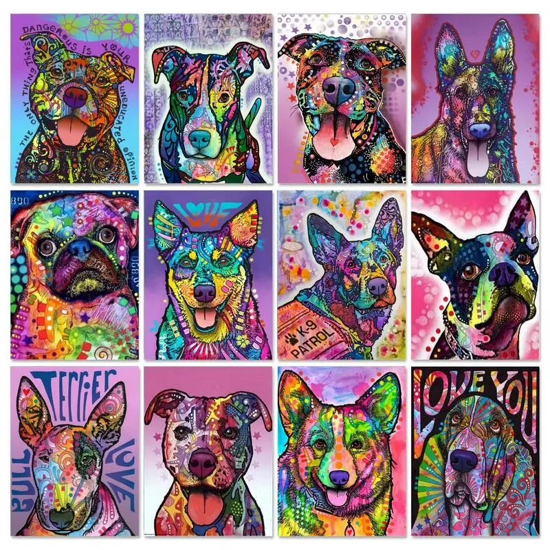 

GATYZTORY Oil Painting By Numbers Colouring Dog On Canvas Drawing Paints For Adults Picture Coloring By Number Handiwork Art