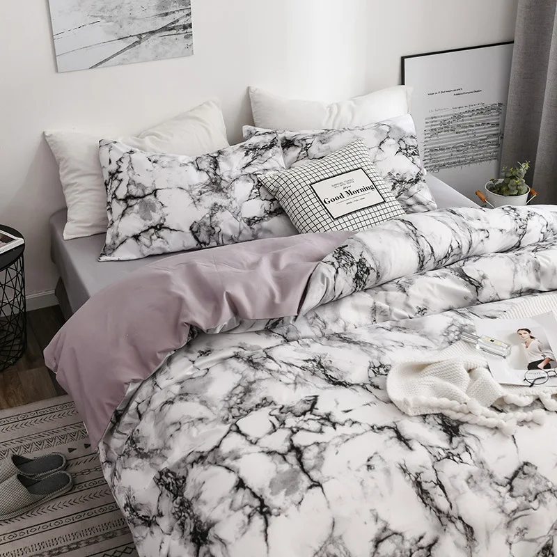 

Simple Bedclothes Quilt Cover Pillowcase 2/3Piece Bedding Set With Pillow Case Single Double Comforter Marbling Duvet Cover