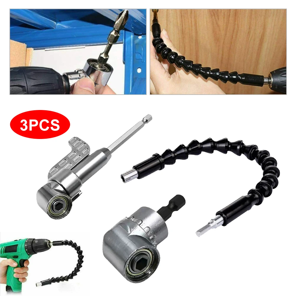 

3Pcs 105 Degree Right Angle Drill Bits 1/4" Socket Adapter Tool with Flexible Angle Extension Bit Kit Screwdriver Tool