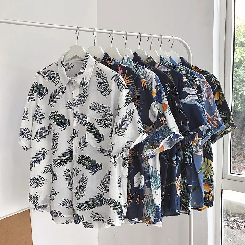 

Handsome Printing Holiday For Men's Sleeve Men Floral Beach Short Summer Shirt Tops Fashion Shirts Korean Loose