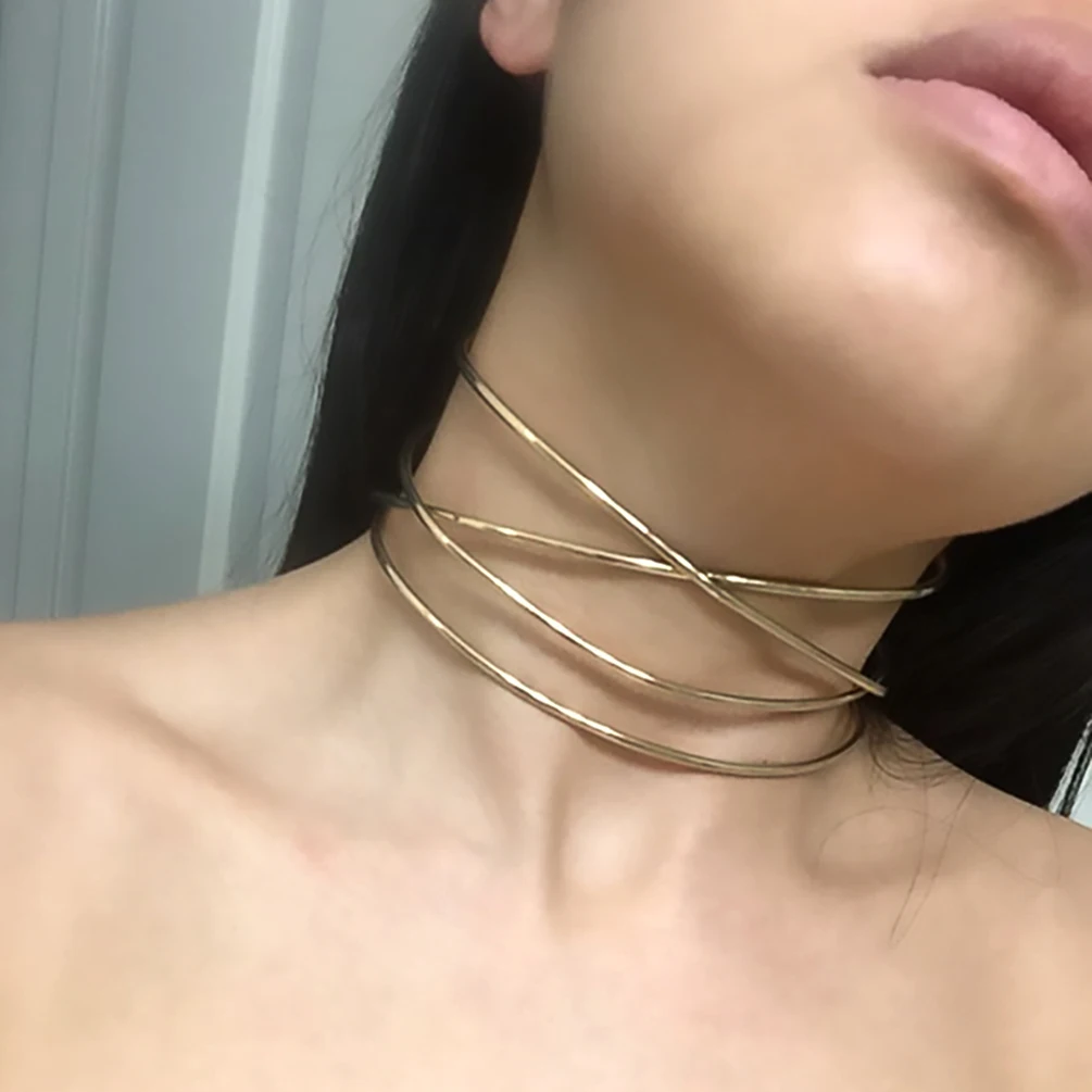 Rigid Golden Choker Necklaces For Women 2022 New Metal Torques Statement Jewelry Punk Alloy Chocker Collar Bib Necklace Fashion