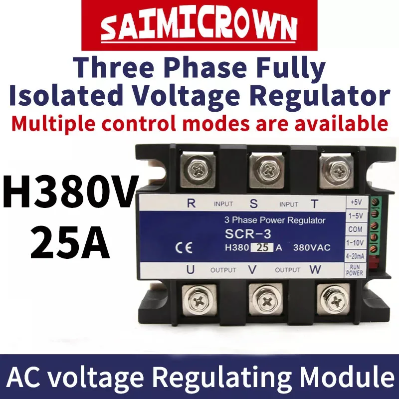

SAIMICROWN Three-Phase Intelligent Voltage Regulator Module,SCR-25A，Voltage Signal Control and PI Control,