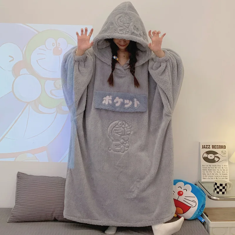 Свободная Ночная рубашка большого размера ночная с капюшоном халат женская