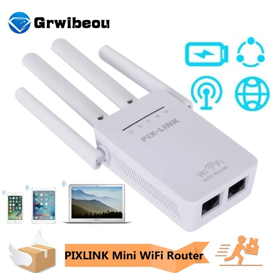 Беспроводной Wi-Fi роутер Grwibeou PIXLINK 300 Мбит/с 4 внешних антенны |