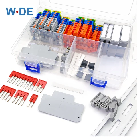 Комплект клеммных колодок PTTB2.5 на Din-рейку, комплект клеммных колодок 12AWG с пружинным типом, Клеммная втулка, перемычка, маркерная полоса в сборе, 1 комплект