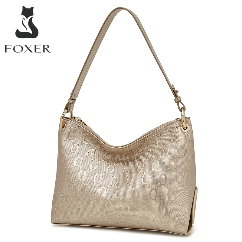FOXER Fashion Retro Underarm Shoulder Bag Women Cow Split Leather Handbag Lady Commute Luxury Large Capacity Totes Classic Purse