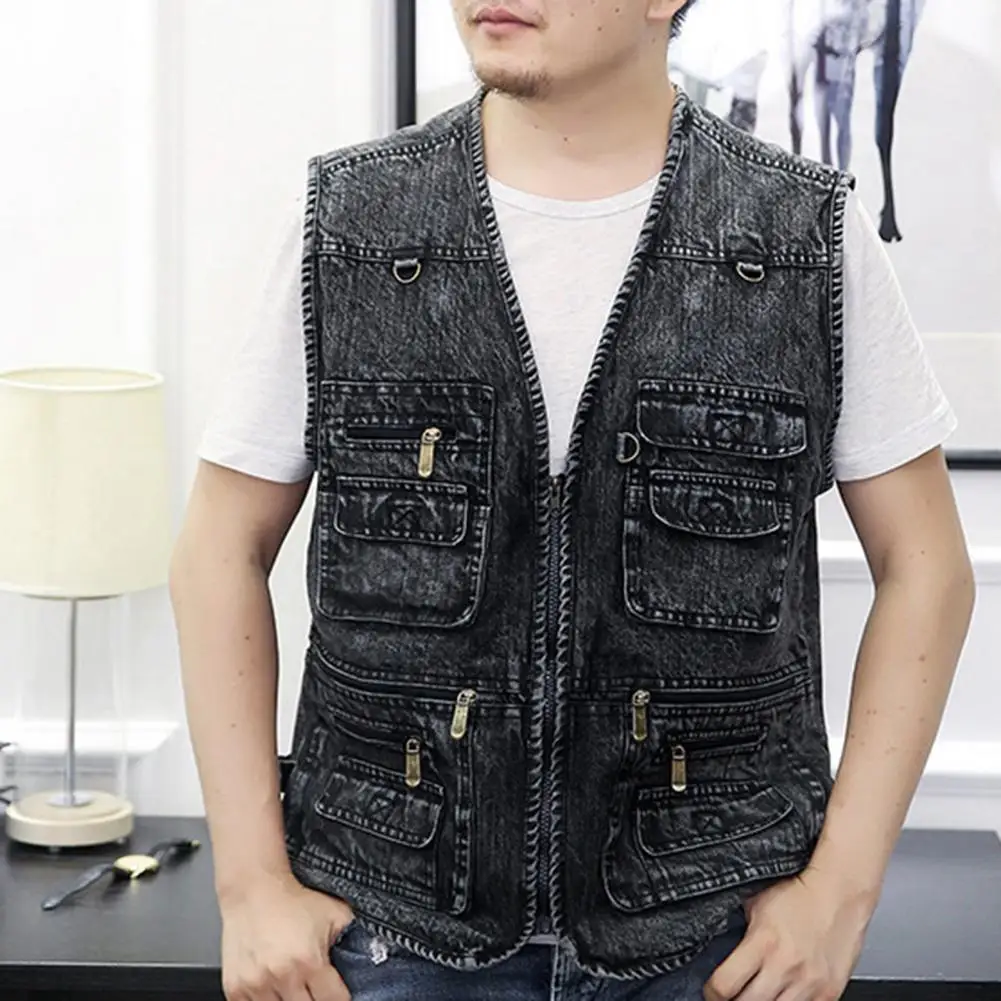 

Popular Zippers V Neck Denim Vest Vest Outerwear Plus Size Streetwear