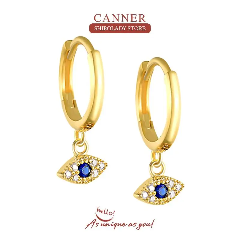

CANNER Retro Blue Eyes Earrings For Women 925 Sterling Silver Piercing Earrings Hoops Pendientes Plata Wedding Xmas Gift Jewelry