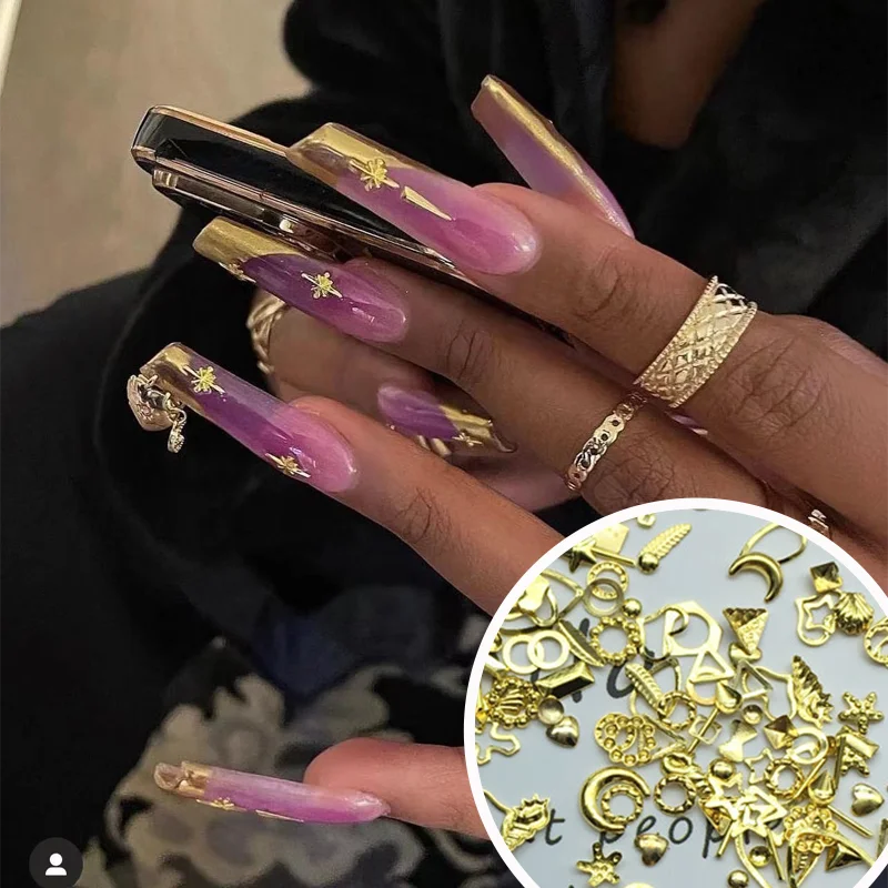 

Metal Jewelry Nail Charm Gold Small Rivets 2023 New Japanese Semi-Circular Curved C-Stick Butterfly Mixed Nail Decoration