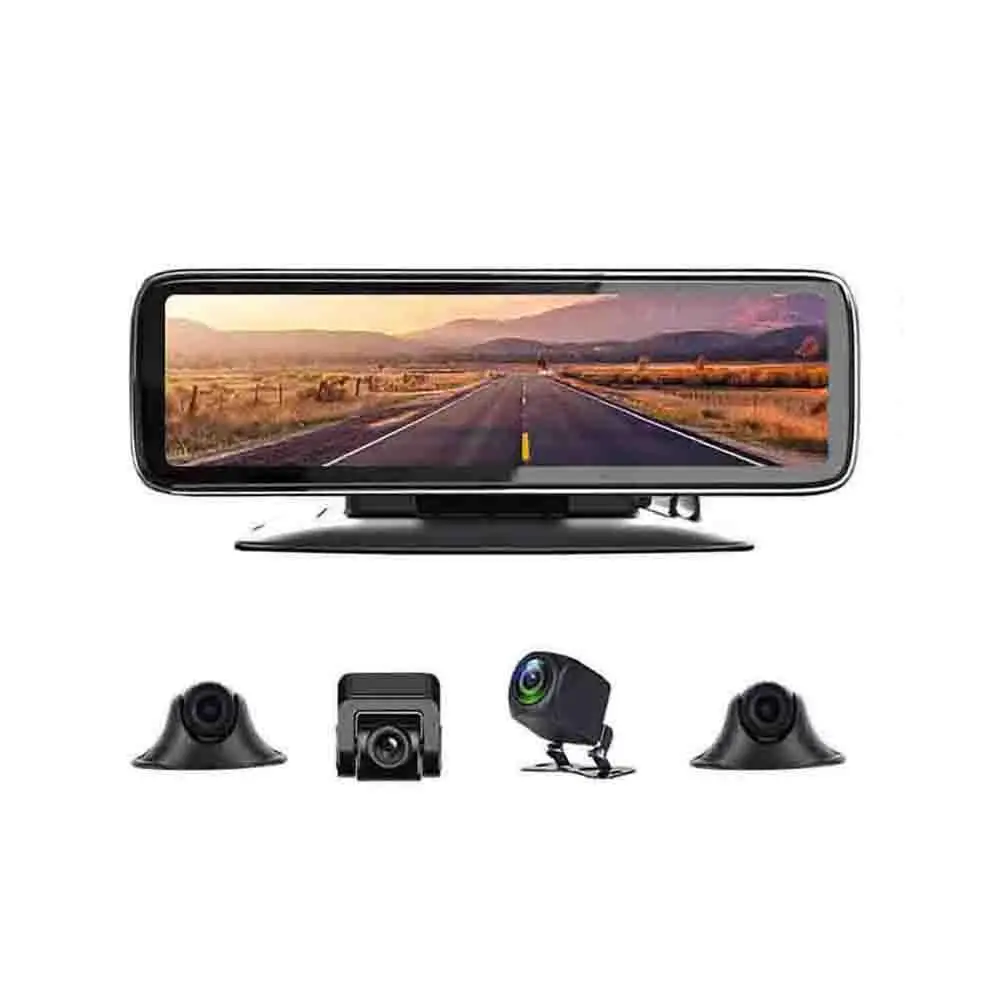 

12-inch Touch-screen 360-degree Panoramic Car Dash Cam Rearview Mirror With 4-channel No-light Night Vision Ahd Driving Recorder