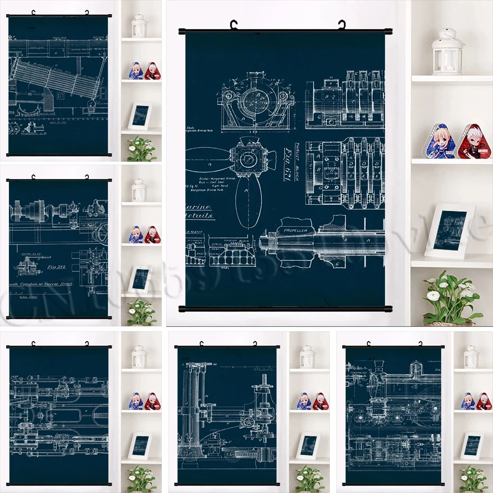 

HD пинты, винтажные плакаты с голубыми принтами, холст, Классический настенный художественный Рисунок, подвесные свитки, Модульная картина, ...