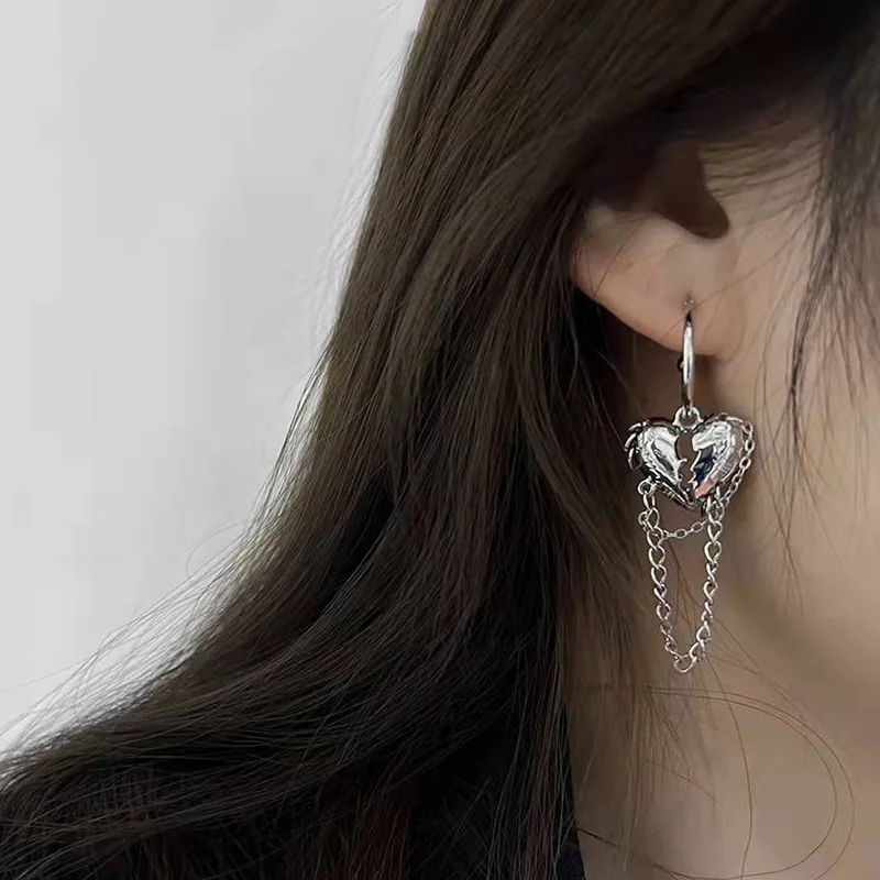 

925 Silver Needle Fashion Vintage Gothic Punk Tassel Pendant Heart Earrings For Women Personality Jewelry Gift 2022 Trend New