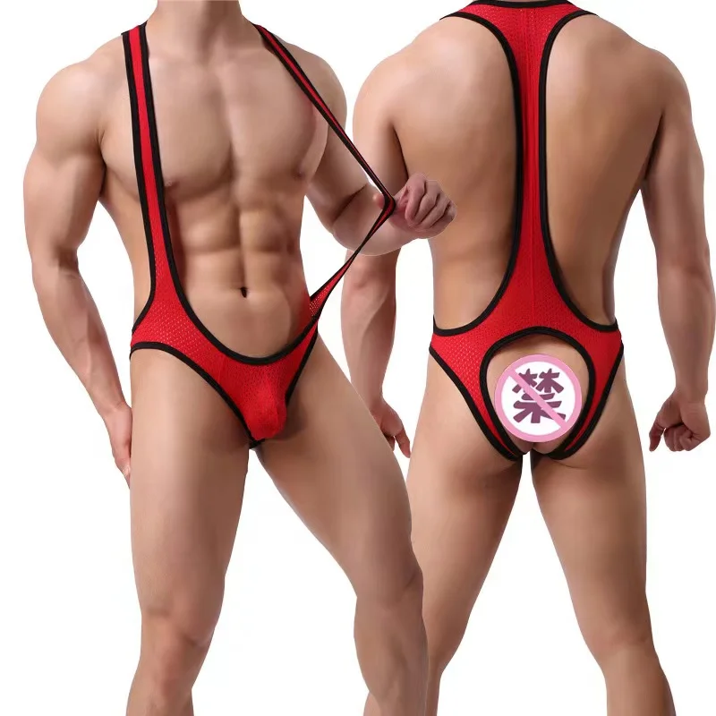 

Sexy Mesh Bodysuit Jockstrap Bodywear Mens Lingerie Wrestling Singlet Leotard Jumpsuits Suspender Sexy Teddies Gay Underwear