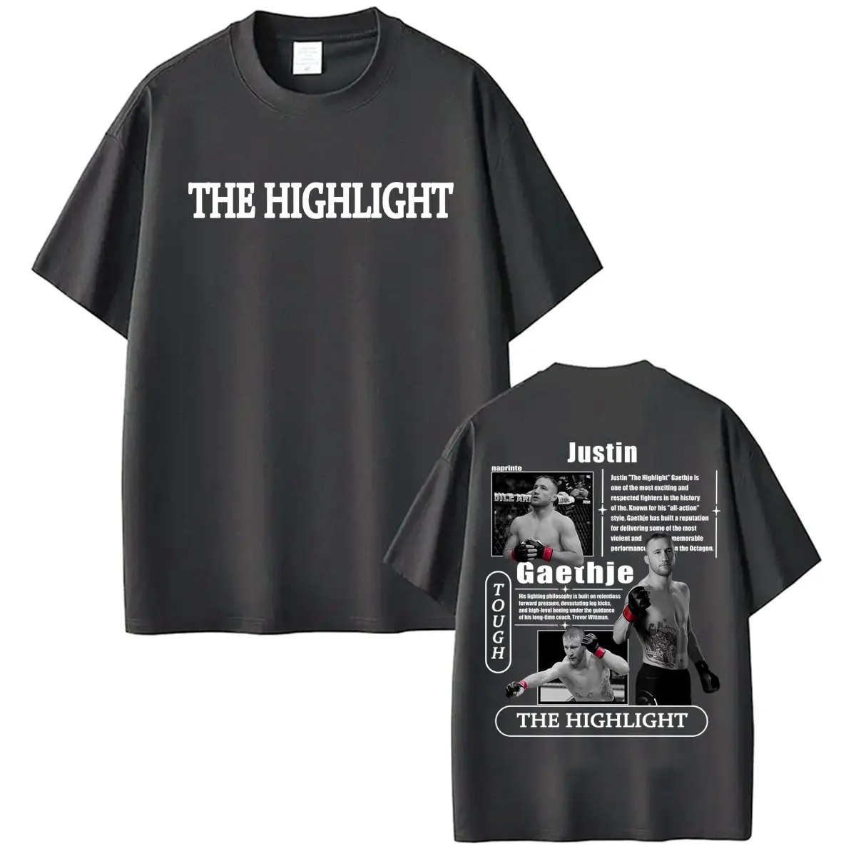 Фото Футболка с графическим принтом Tough Justin Gaethje The Highlight, модные футболки для мужчин и женщин, футболки с эстетикой на тему насилия, футболки из 100% хлопка, футболки оверсайз №3