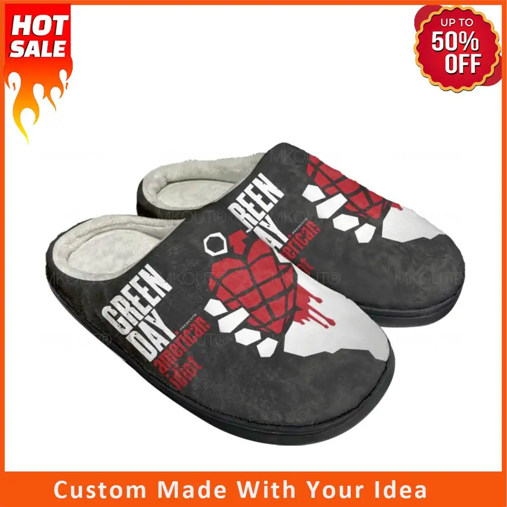 

Green Day Pop Rock Band Home Cotton Custom Slippers Mens Womens Sandals Plush Bedroom Casual Keep Warm Shoe Thermal Slipper