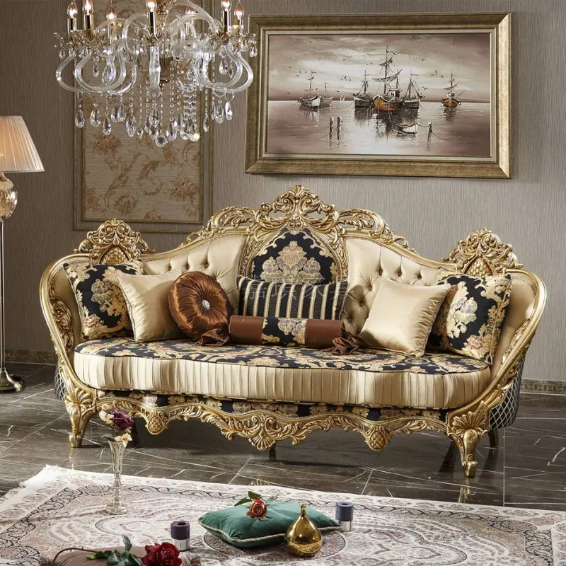 

Custom European luxury solid wood sofa combination cloth art original wood carving flower palace villa Furniture Customization