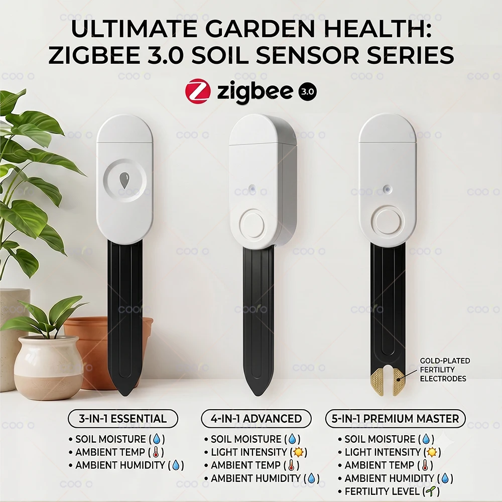 Фото Датчик температуры и влажности Tuya Zigbee 3/4/5 в 1, умный тестер почвы с функцией измерения освещенности ‌   Датчик плодородия для домашнего сада №3
