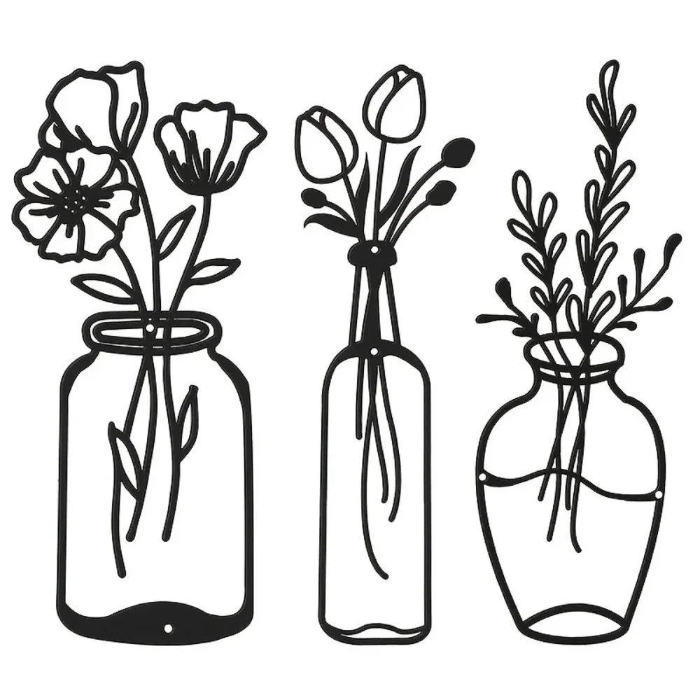 Уникальный металлический цветочный настенный декор из 3 предметов черный