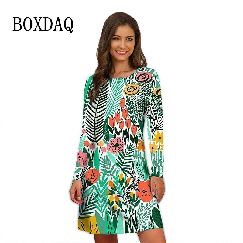 

Женское винтажное платье с цветочным принтом, с длинным рукавом