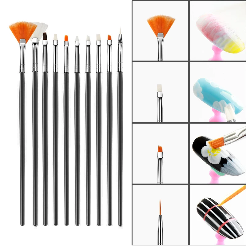 

Набор черных искусственных кистей для дизайна ногтей, набор инструментов, профессиональная ручка для рисования, инструменты для маникюра и полировки