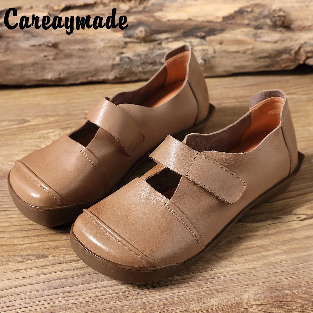 

Careaymade-New Vintage literature genuine Leather Shoes,pure handmade Square Buckle Soft bottom Low heel Shoes,2 colors