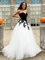 classic black a line prom dresses simple formal white tulle evening gowns sweetheart neck party graduation dress floor length