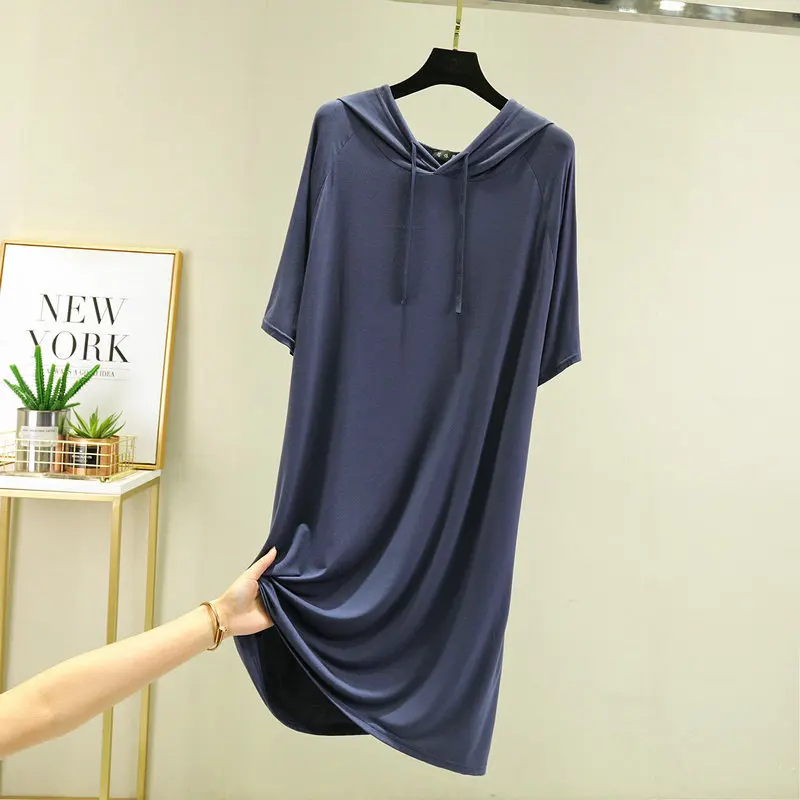 Summer Casual/Sexy Nightgown For Women Elastic Hooded Nightdress Women's Modal V-Neck Short Sleeve Nightwear Fashion Big Size