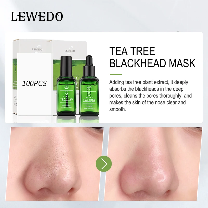 

100pcs Remover Blackhead Mask & Tea Tree Shrink Pores Essence Peeling Oil-control Face Sheet Nose Stickers Cleansing Skin Care