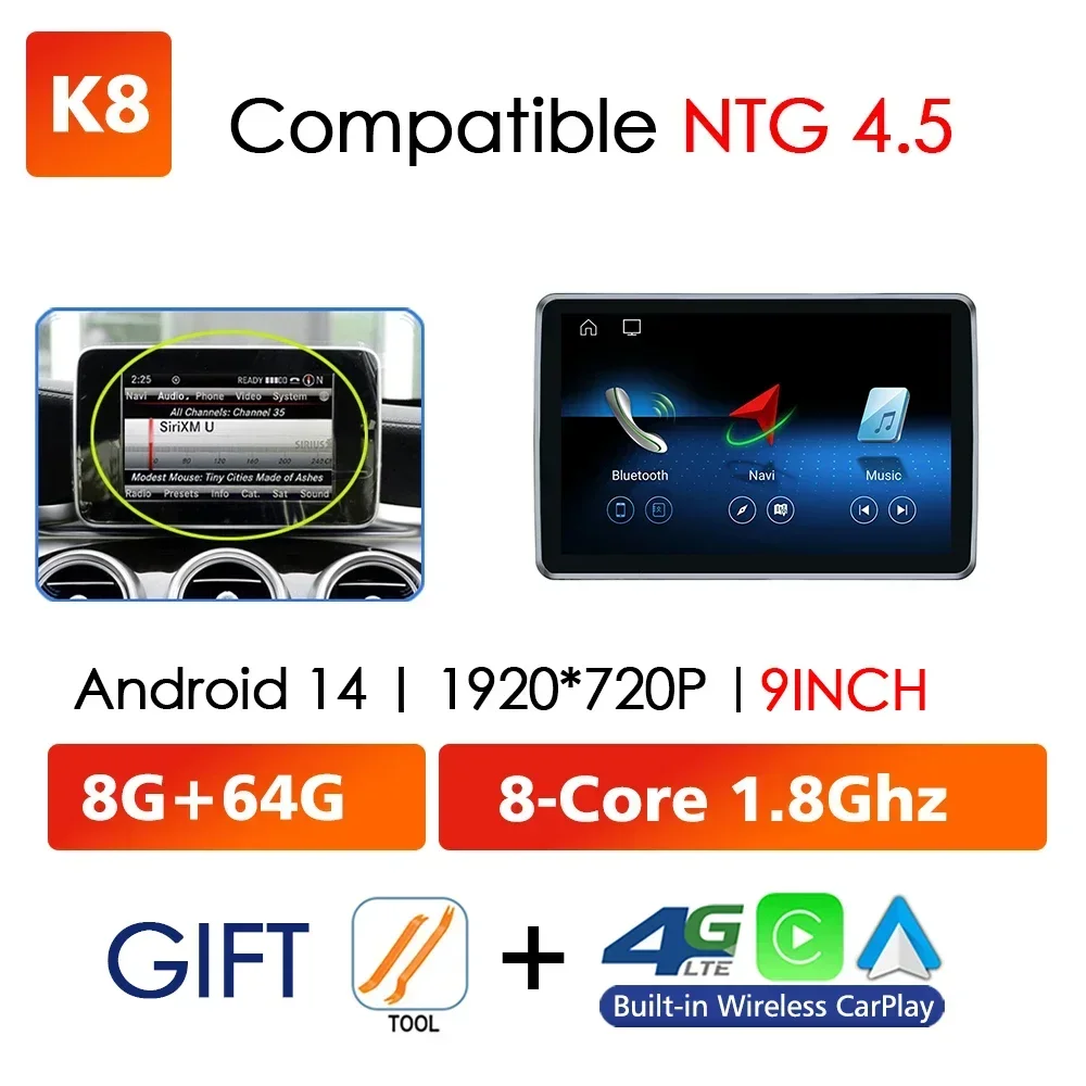 

Автомобильный радиоприемник Android 14, для Mercedes Benz ML GL GLE Class W166 X166, GPS, беспроводной Android Auto Carplay, мультимедийный плеер, головное устройство
