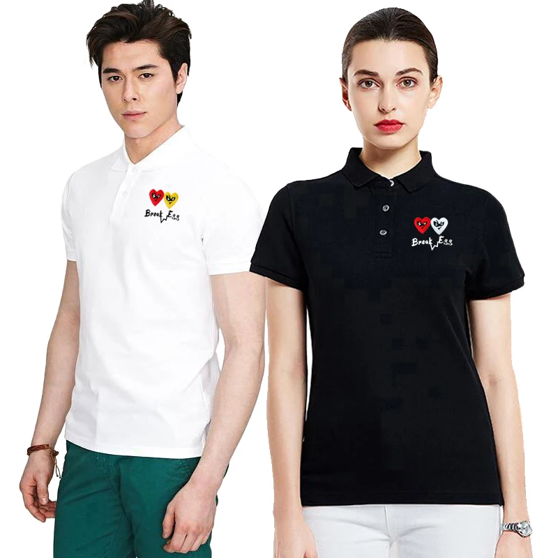 

Break Egg POLO Shirt Men Women Double Color Heart Glasses Embroidery Letter Print Polyester Cartoon Pullover Straight POLO Shirt