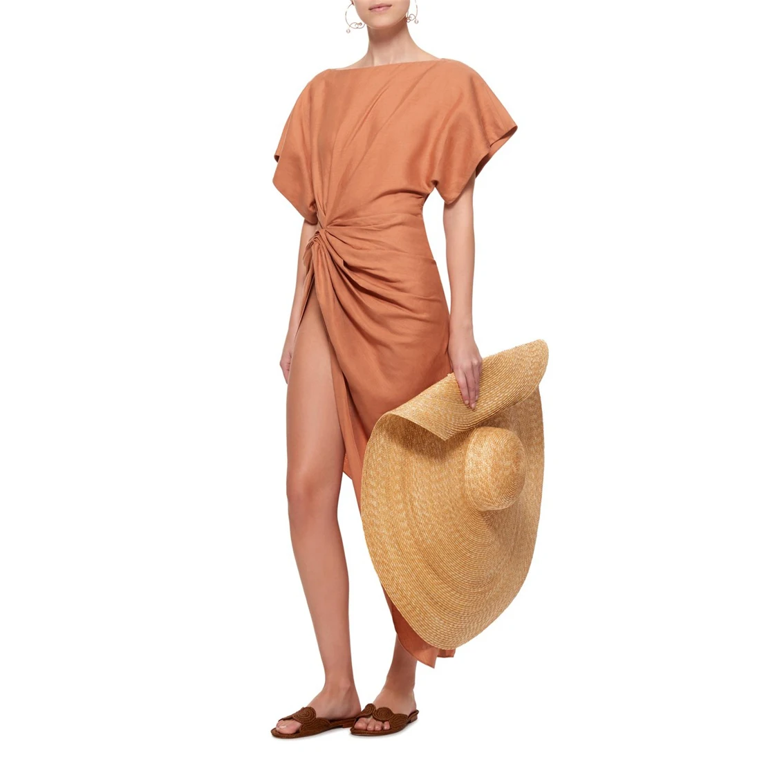 

Luxury Brand Designer Chic Irregular Hem Orange Dress Woman High-End Temperament Waist Closing Side Slit Dresses 2022 Summer New