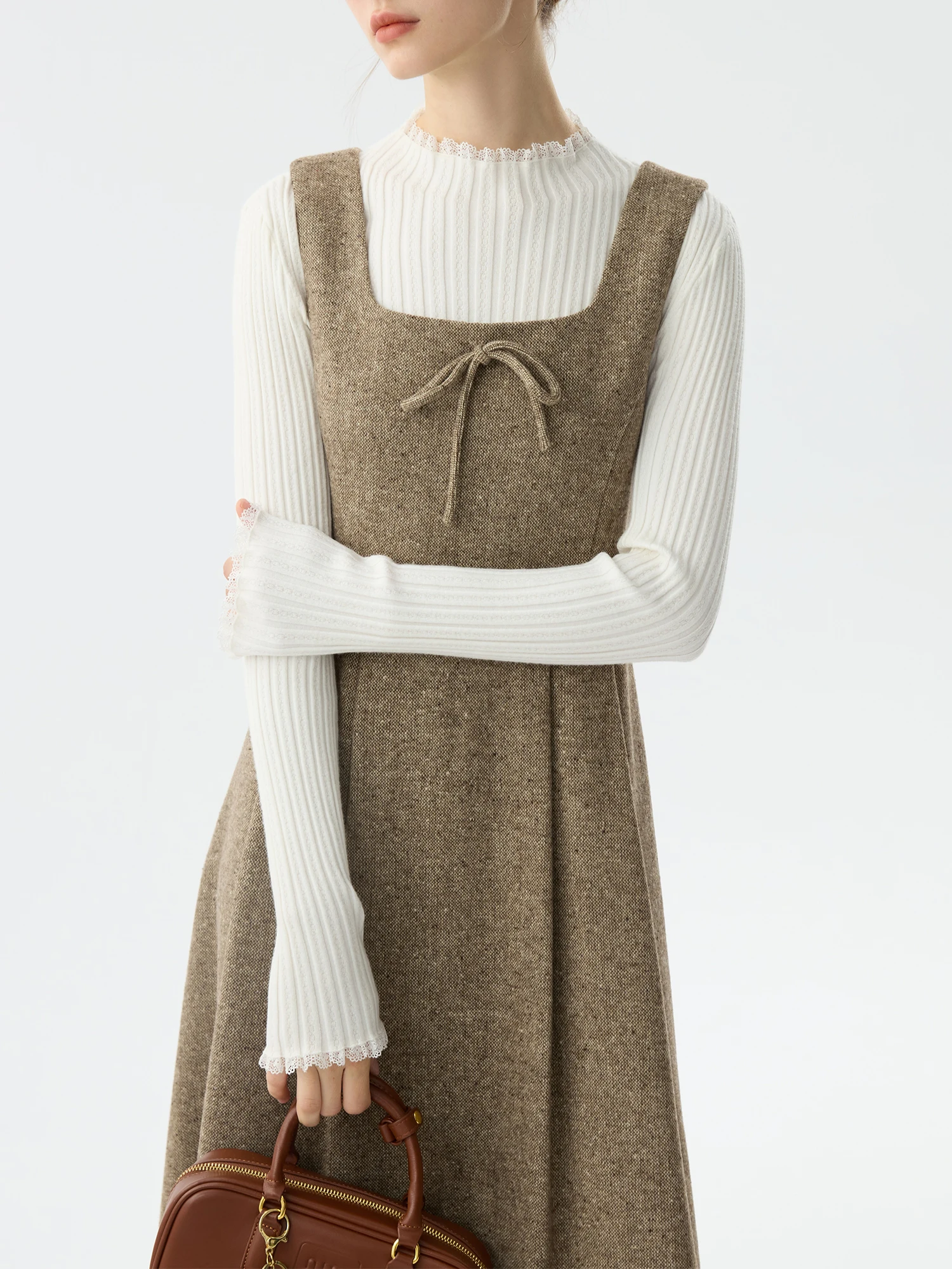 FSLE офисное женское шерстяное платье в пятнах для поездок на работу зимнее 2024