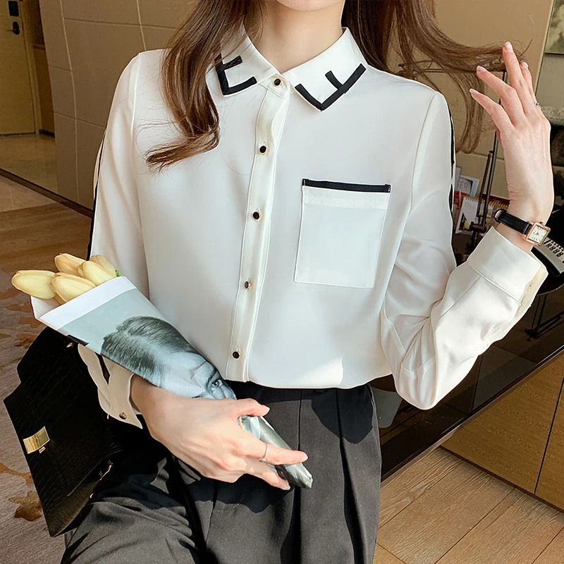 

Shirt Women's Spring White Chiffon Office Ldies Shirt Loose Long-sleeved Top Blusas Mujer De Moda 2022 Verano Korean Fashion