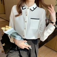 shirt womens spring white chiffon office ldies shirt loose long sleeved top blusas mujer de moda 2022 verano korean fashion