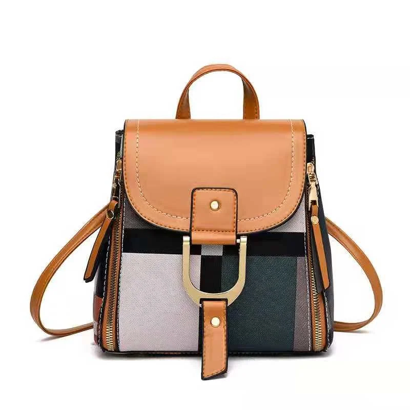 

New Casual Plaid Shoulder Bag Fashion Stitching Backpack Brand Female Totes Crossbody Bags Women Leather bags