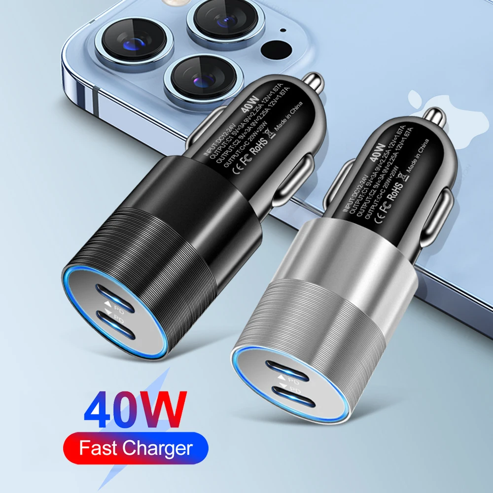 

Автомобильное зарядное устройство AIXXCO PD, 40 Вт, быстрая зарядка 4,0, 3,0, USB Type-C, автомобильное зарядное устройство для телефона, быстрая зарядка ...