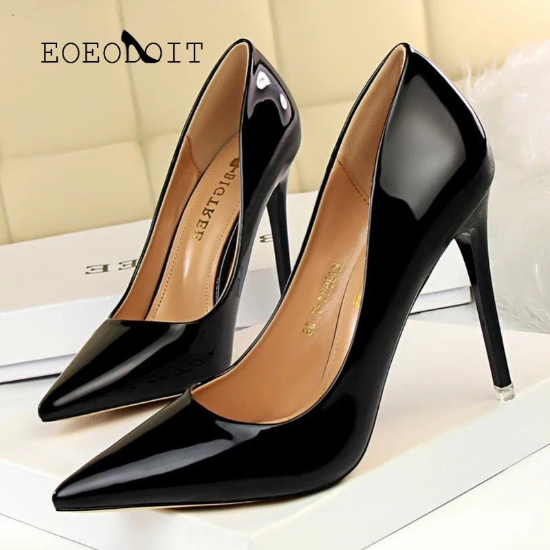 

EOEODOIT 2020 Spring Women Pumps High Stiletto Heels Pointy Toe Knit Fabric Heels Lady Office Work Shoes