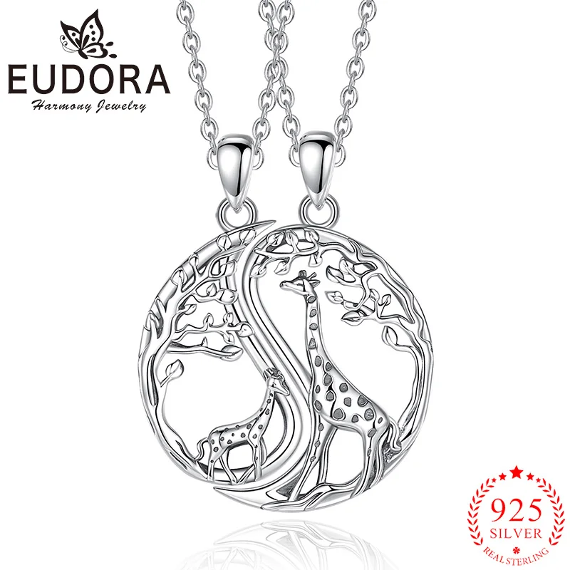 

Eudora 925 Sterling Silver Giraffe Tree of Life Necklace Best Friend Necklace for 2 Pcs/ Set Ladies Jewelry Gifts for Sisters