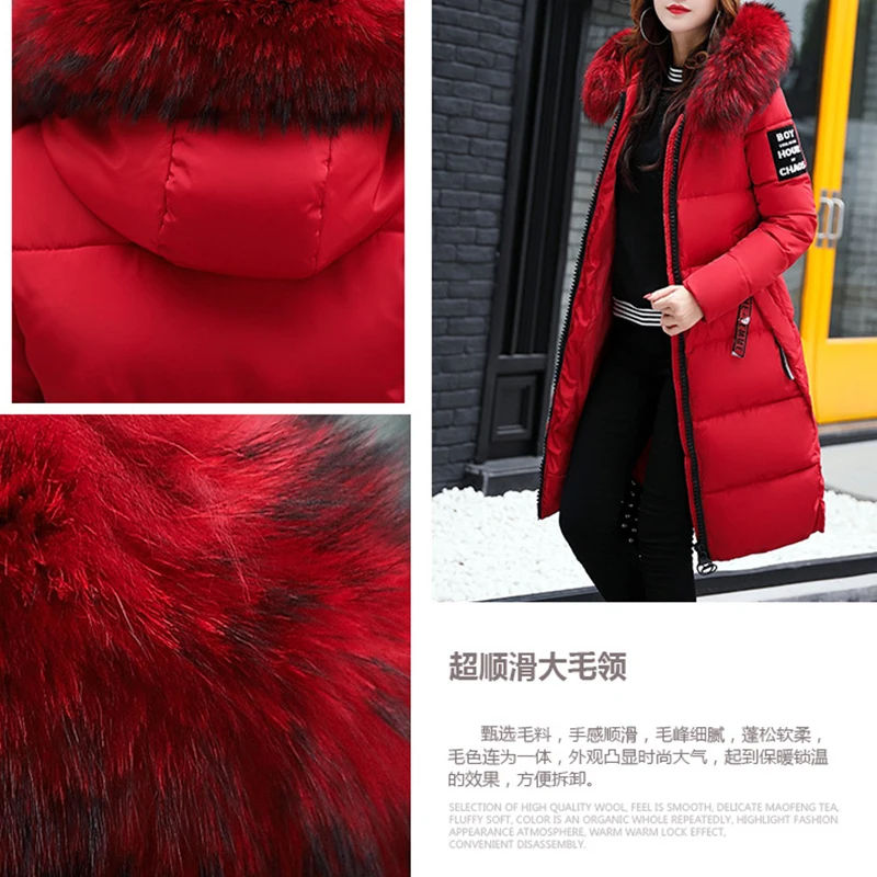 Winter New Women's Jacket Parka Down Cotton Parkas Jacket Fur Collar Hooded Overcoat Thick Slim Long Knee-length Cotton Clothes