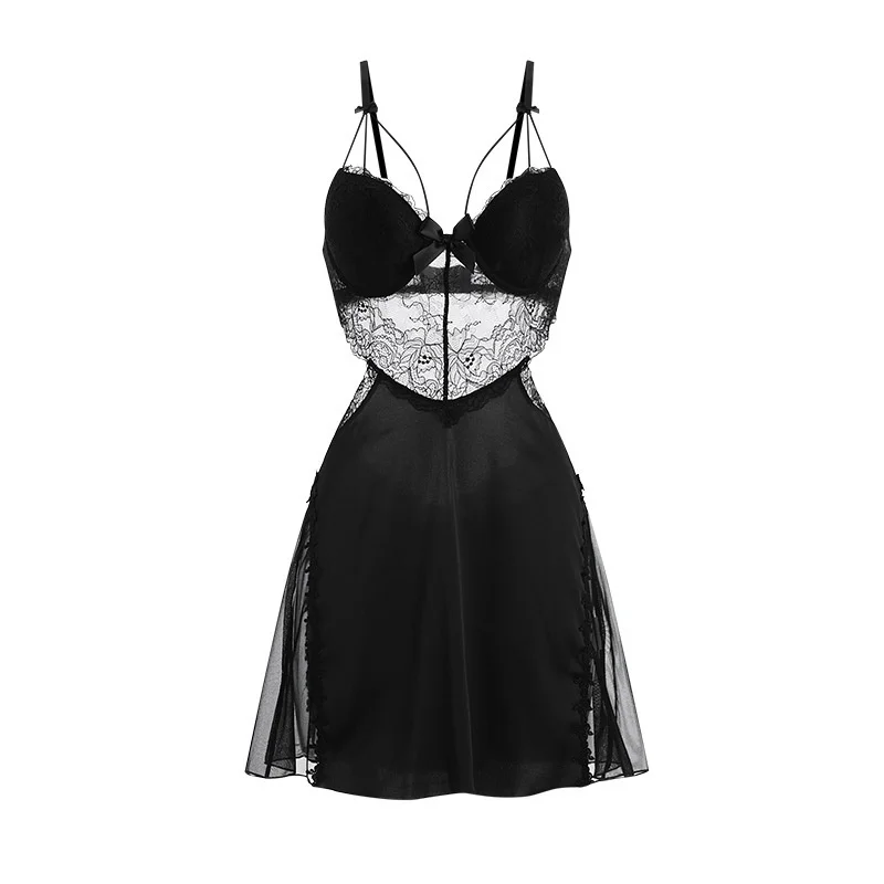 Summer Sexy Lace Bow Nightdress Women White/Black Elastic Women's V-Neck Sleeveless Nightwear 2022 Fashion Clothes