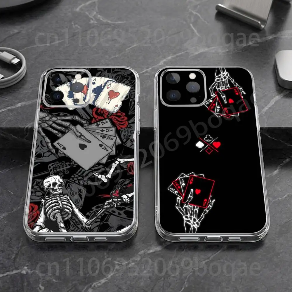 Фото Чехол для телефона Poker Gothik для iPhone 17, 16, 15, 14, 13, 12, 11, XR, Pro, Max, Plus, mini, прозрачный, мягкий №1