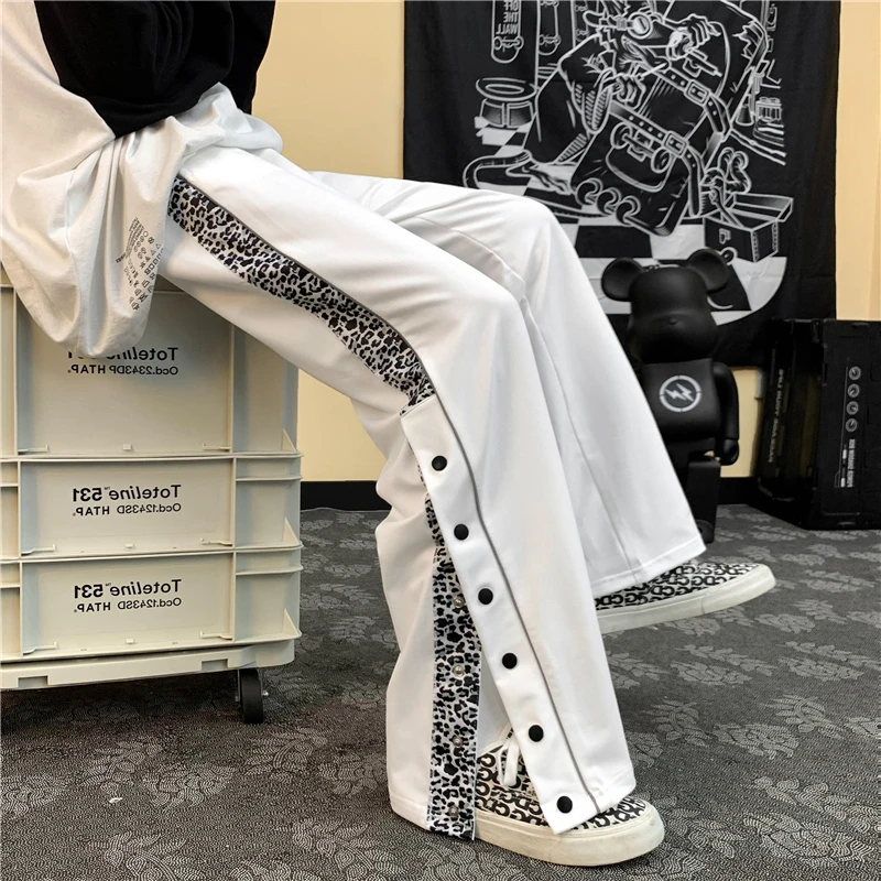 Men's and Women's Loose Casual Pants Fashion Loose Straight Tube Draped Wide Leg Pants Leopard Print Ribs Wide Leg Sports Pants