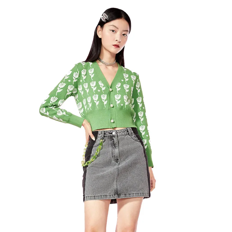 

Элегантный цветочный кардиган, женский тонкий свитер с жемчужными пуговицами и V-образным вырезом, Женская Весенняя корейская мода, Милая Т...