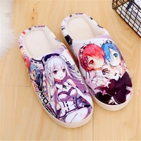 japanese anime plush shoes re zero kara hajimeru isekai ram rem emilia womens warm shoes plush antiskid home indoor slippers