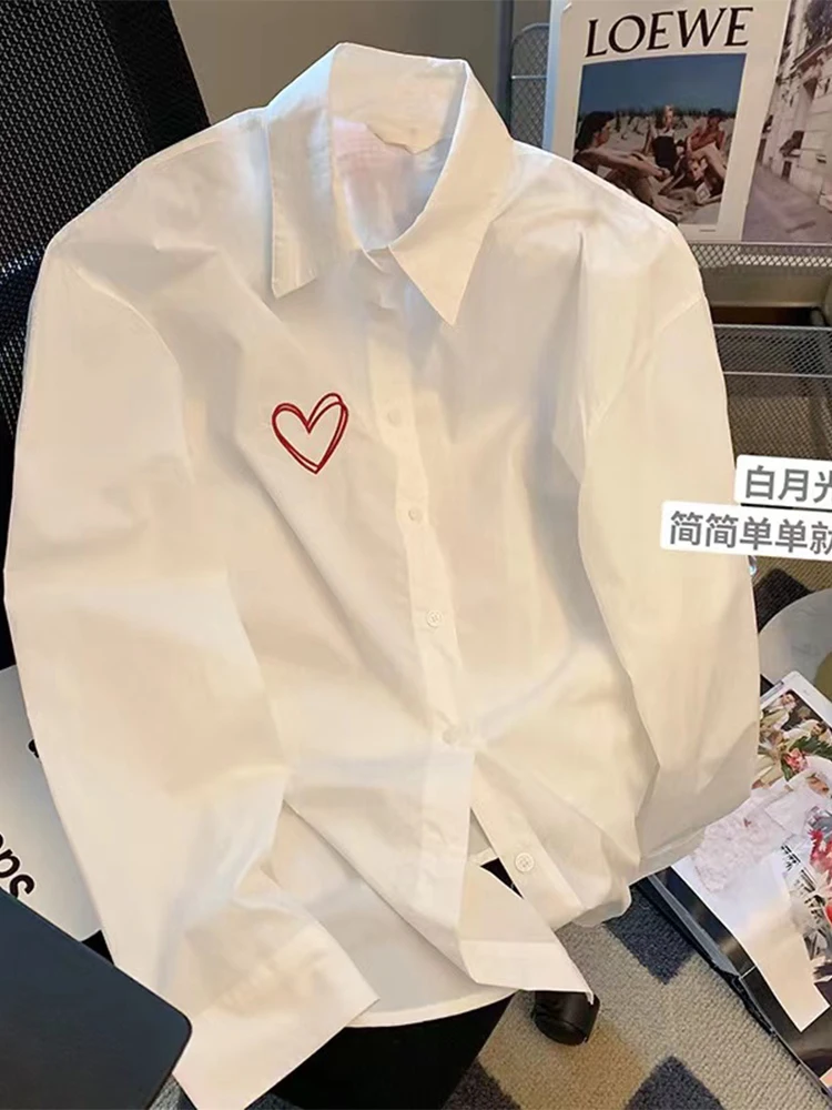 Женские белые рубашки и блузки с воротником поло 90-х Эстетическая винтажная