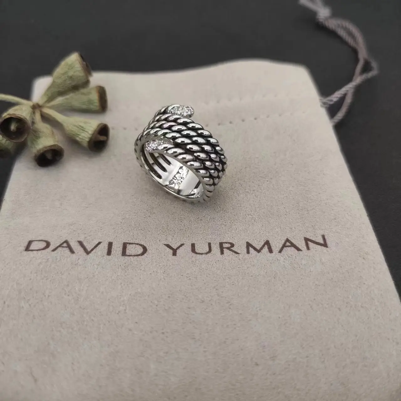 May DY Rings Cable Collectibles Stack  in Sterling Silver with Pavé Diamonds