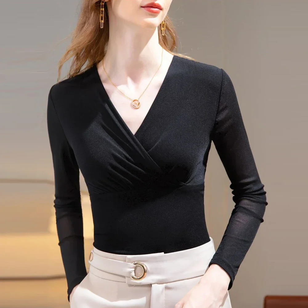 Женская футболка Y2K с v-образным вырезом черная фиолетовая сетчатая рубашка